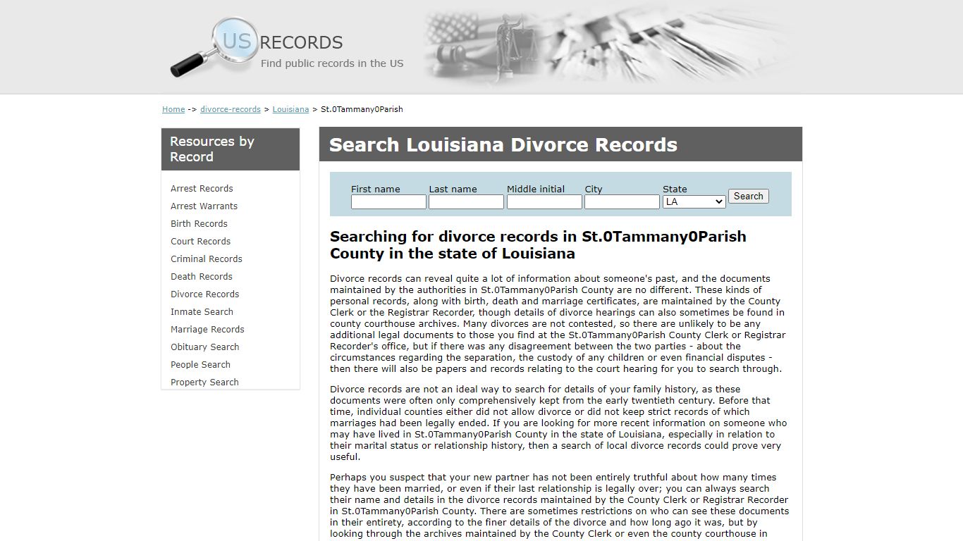 Search Divorce Records St. Tammany Parish Louisiana | US Records