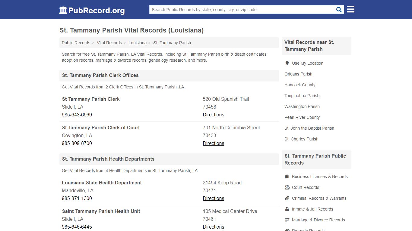 St. Tammany Parish Vital Records (Louisiana) - PubRecord.org